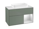 Villeroy und Boch Finion Waschtischunterschrank F661MTGM 100x60,3x50,1cm, Regal rechts White matt lacquer, Olive Matt Lacquer
