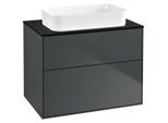 Villeroy und Boch Finion Waschtischunterschrank F63200HG 80x60,3x50,1mm, Glass Black Matt, Midnight Blue Matt Lacquer