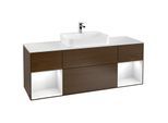 Villeroy und Boch Finion Waschtischunterschrank G451GFGN 160cm, Abdeckplatte white matt, Emotion, Regale Glossy white lacquer, Walnut veneer