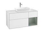 Villeroy und Boch Finion Waschtischunterschrank F831GMGF 120cm, Abdeckplatte white matt, Regale Olive matt lacquer, Glossy white lacquer