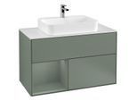 Villeroy und Boch Finion Waschtischunterschrank G361GMGM 100cm, Abdeckplatte white matt, Emotion, Regal links Olive Matt Lacquer, Olive Matt Lacquer