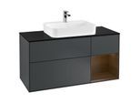 Villeroy und Boch Finion Waschtischunterschrank G422GNHG 120cm, Abdeckplatte black matt, Emotion, Regal rechts Walnut veneer, Midnight Blue Matt Lacquer