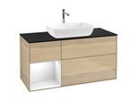 Villeroy und Boch Finion Waschtischunterschrank G822GFPC 120cm, Abdeckplatte black matt, Emotion, Regale Glossy white lacquer, Oak Veneer
