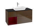 Villeroy und Boch Finion Waschtischunterschrank G822HBGN 120cm, Abdeckplatte black matt, Emotion, Regale Peony matt lacquer, Walnut veneer