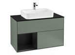 Villeroy und Boch Finion Waschtischunterschrank F362PDGM 100cm, Abdeckplatte black matt, Regal links Black matt lacquer, Olive Matt Lacquer