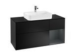 Villeroy und Boch Finion Waschtischunterschrank F422HGPD 120cm, Abdeckplatte black matt, Regal rechts Midnight Blue Matt Lacquer, Black matt lacquer