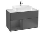 Villeroy und Boch Finion Waschtischunterschrank F361GKGK 100cm, Abdeckplatte white matt, Regal links Anthracite matt, Anthracite matt