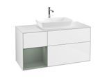 Villeroy und Boch Finion Waschtischunterschrank G821GMGF 120cm, Abdeckplatte white matt, Emotion, Regale Olive matt lacquer, Glossy white lacquer