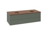 Villeroy und Boch Antao Waschtisch-Unterschrank L24052HL 120x36x50cm, Hahnloch, Waschbeckenplattenfarbe warm walnut, leaf green matt lacquer