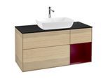 Villeroy und Boch Finion Waschtischunterschrank F832HBPC 120cm, Abdeckplatte black matt, Regale Peony matt lacquer, Oak Veneer