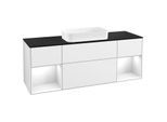 Villeroy und Boch Finion Waschtischunterschrank G332GFGF 160cm, Abdeckplatte black matt, Emotion, Regale Glossy white lacquer, Glossy white lacquer