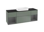 Villeroy und Boch Finion Waschtischunterschrank G332GKGM 160cm, Abdeckplatte black matt, Emotion, Regale Anthracite matt lacquer, Olive Matt Lacquer
