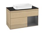 Villeroy und Boch Finion Waschtischunterschrank G662GKPC 100x60,3x50,1cm, Regal rechts Anthracite matt, Oak Veneer