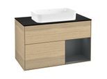Villeroy und Boch Finion Waschtischunterschrank G662HGPC 100x60,3x50,1cm, Regal rechts Midnight Blue Matt Lacquer, Oak Veneer