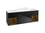 Villeroy und Boch Finion Waschtischunterschrank F741GNPD 160x60,3x50,1cm, Regale Walnut veneer, Black matt lacquer