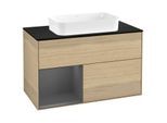 Villeroy und Boch Finion Waschtischunterschrank G652GKPC 100x60,3x50,1cm, Regal links Anthracite matt, Oak Veneer