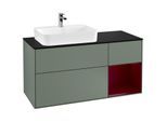 Villeroy und Boch Finion Waschtischunterschrank G402HBGM 120cm, Abdeckplatte black matt, Emotion, Regal rechts Peony, Olive Matt Lacquer