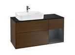 Villeroy und Boch Finion Waschtischunterschrank G402HGGN 120cm, Abdeckplatte black matt, Emotion, Regal rechts Midnight Blue Matt Lacquer, Walnut veneer
