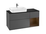 Villeroy und Boch Finion Waschtischunterschrank F402GNGK 120cm, Abdeckplatte black matt, Regal rechts Walnut veneer, Anthracite matt