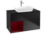 Villeroy und Boch Finion Waschtischunterschrank F772HBPD 100cm, Abdeckplatte black matt, Regale Peony matt lacquer, Black matt lacquer
