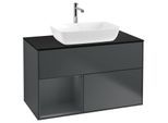 Villeroy und Boch Finion Waschtischunterschrank F772HGHG 100cm, Abdeckplatte black matt, Regale Midnight matt lacquer, Midnight Blue Matt Lacquer