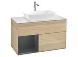 Villeroy und Boch Finion Waschtischunterschrank F771HGPC 100cm, Abdeckplatte white matt, Regale Midnight matt lacquer, Oak Veneer