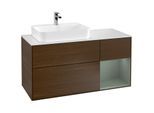 Villeroy und Boch Finion Waschtischunterschrank G401GMGN 120cm, Abdeckplatte white matt, Emotion, Regal rechts Olive Matt Lacquer, Walnut veneer