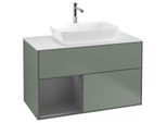 Villeroy und Boch Finion Waschtischunterschrank F771GKGM 100cm, Abdeckplatte white matt, Regale Anthracite matt lacquer, Olive Matt Lacquer