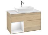 Villeroy und Boch Finion Waschtischunterschrank F771GFPC 100cm, Abdeckplatte white matt, Regale Glossy white lacquer, Oak Veneer
