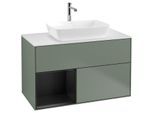 Villeroy und Boch Finion Waschtischunterschrank F771PDGM 100cm, Abdeckplatte white matt, Regale Black matt lacquer, Olive Matt Lacquer