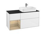 Villeroy und Boch Finion Waschtischunterschrank G392PCGF 120cm, Abdeckplatte black matt, Emotion, Regal links Oak Veneer, Glossy white lacquer