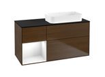Villeroy und Boch Finion Waschtischunterschrank F682GFGN 120x60,3x50,1cm, Regal links Glossy white lacquer, Walnut veneer
