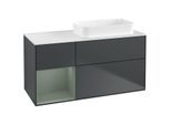 Villeroy und Boch Finion Waschtischunterschrank F681GMHG 120x60,3x50,1cm, Regal links Olive Matt Lacquer, Midnight Blue Matt Lacquer