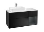 Villeroy und Boch Finion Waschtischunterschrank F401HGPD 120cm, Abdeckplatte white matt, Regal rechts Midnight Blue Matt Lacquer, Black matt lacquer