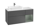 Villeroy und Boch Finion Waschtischunterschrank F401GMGK 120cm, Abdeckplatte white matt, Regal rechts Olive Matt Lacquer, Anthracite matt