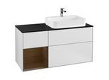 Villeroy und Boch Finion Waschtischunterschrank F392GNMT 120cm, Abdeckplatte black matt, Regal links Walnut veneer, White matt lacquer