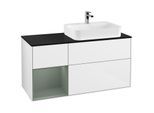 Villeroy und Boch Finion Waschtischunterschrank F392GMGF 120cm, Abdeckplatte black matt, Regal links Olive Matt Lacquer, Glossy white lacquer