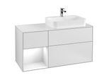 Villeroy und Boch Finion Waschtischunterschrank G391GFMT 120cm, Abdeckplatte white matt, Emotion, Regal links Glossy white lacquer, White matt lacquer
