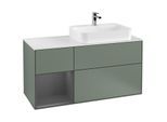 Villeroy und Boch Finion Waschtischunterschrank G391GKGM 120cm, Abdeckplatte white matt, Emotion, Regal links Anthracite matt, Olive Matt Lacquer