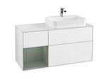 Villeroy und Boch Finion Waschtischunterschrank G391GMGF 120cm, Abdeckplatte white matt, Emotion, Regal links Olive Matt Lacquer, Glossy white lacquer
