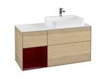 Villeroy und Boch Finion Waschtischunterschrank G391HBPC 120cm, Abdeckplatte white matt, Emotion, Regal links Peony, Oak Veneer