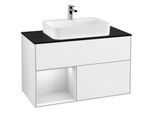 Villeroy und Boch Finion Waschtischunterschrank G362MTGF 100cm, Abdeckplatte black matt, Emotion, Regal links White matt lacquer, Glossy white lacquer