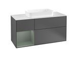 Villeroy und Boch Finion Waschtischunterschrank G291GMGK 120cm, Abdeckplatte white matt, Emotion, Regal links Olive Matt Lacquer, Anthracite matt