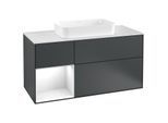 Villeroy und Boch Finion Waschtischunterschrank G291GFHG 120cm, Abdeckplatte white matt, Emotion, Regal links Glossy white lacquer, Midnight Blue Matt Lacquer