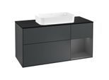 Villeroy und Boch Finion Waschtischunterschrank G302GKHG 120cm, Abdeckplatte black matt, Emotion, Regal rechts Anthracite matt, Midnight Blue Matt Lacquer