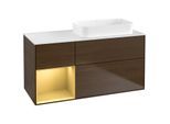 Villeroy und Boch Finion Waschtischunterschrank G681HFGN 120x60,3x50,1cm, Regal links Gold matt, Walnut veneer