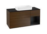Villeroy und Boch Finion Waschtischunterschrank F302PDGN 120cm, Abdeckplatte black matt, Regal rechts Black matt lacquer, Walnut veneer