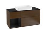 Villeroy und Boch Finion Waschtischunterschrank G292PDGN 120cm, Abdeckplatte black matt, Emotion, Regal links Black matt lacquer, Walnut veneer