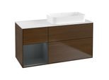 Villeroy und Boch Finion Waschtischunterschrank G681HGGN 120x60,3x50,1cm, Regal links Midnight Blue Matt Lacquer, Walnut veneer