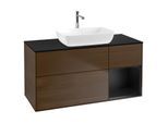 Villeroy und Boch Finion Waschtischunterschrank G832PDGN 120cm, Abdeckplatte black matt, Emotion, Regale Black matt lacquer, Walnut veneer